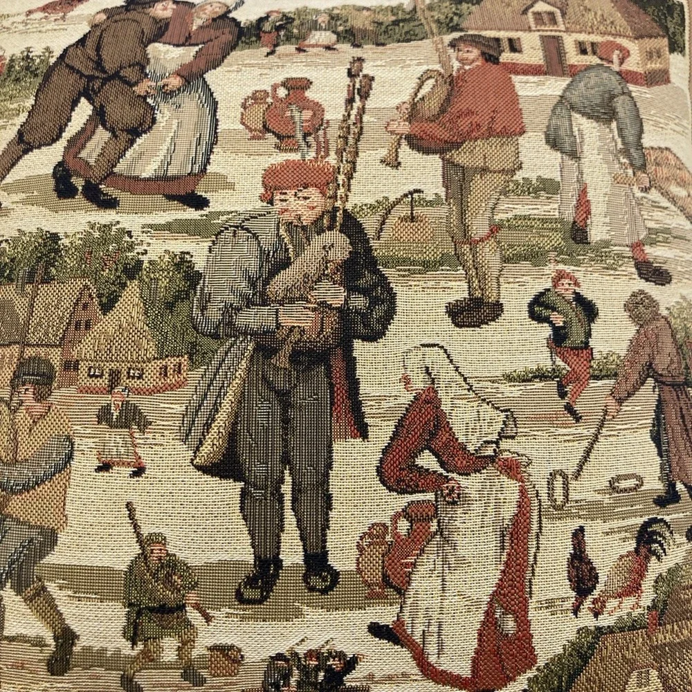 Vtg Scottish Tapestry Throw Pillow Crewel Cottage‎ Scene 13 X13